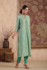 Turquoise & Beige Color Printed Muslin kurta Set