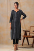 Grey Color Cotton Shibori Print With Pintux Embroidery Kurti