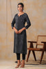 Grey Color Cotton Shibori Print With Pintux Embroidery Kurti