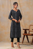 Grey Color Cotton Shibori Print With Pintux Embroidery Kurti