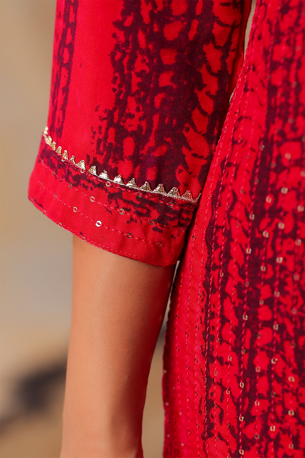 Fuchsia Pink Color Cotton Shibori Print With Pintux Embroidery Kurti