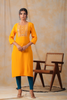 Mustard Color Cotton Embroidery Kurta