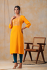Mustard Color Cotton Embroidery Kurta