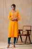 Mustard Color Cotton Embroidery Kurta