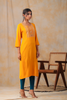 Mustard Color Cotton Embroidery Kurta