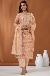 Peach Color Muslin Floral Printed Suit
