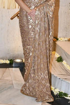 Fawn Color Georgette Sequins Embroidered Saree