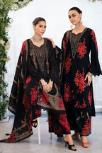 Black Crepe Silk Floral Printed Unstitched Suit Material