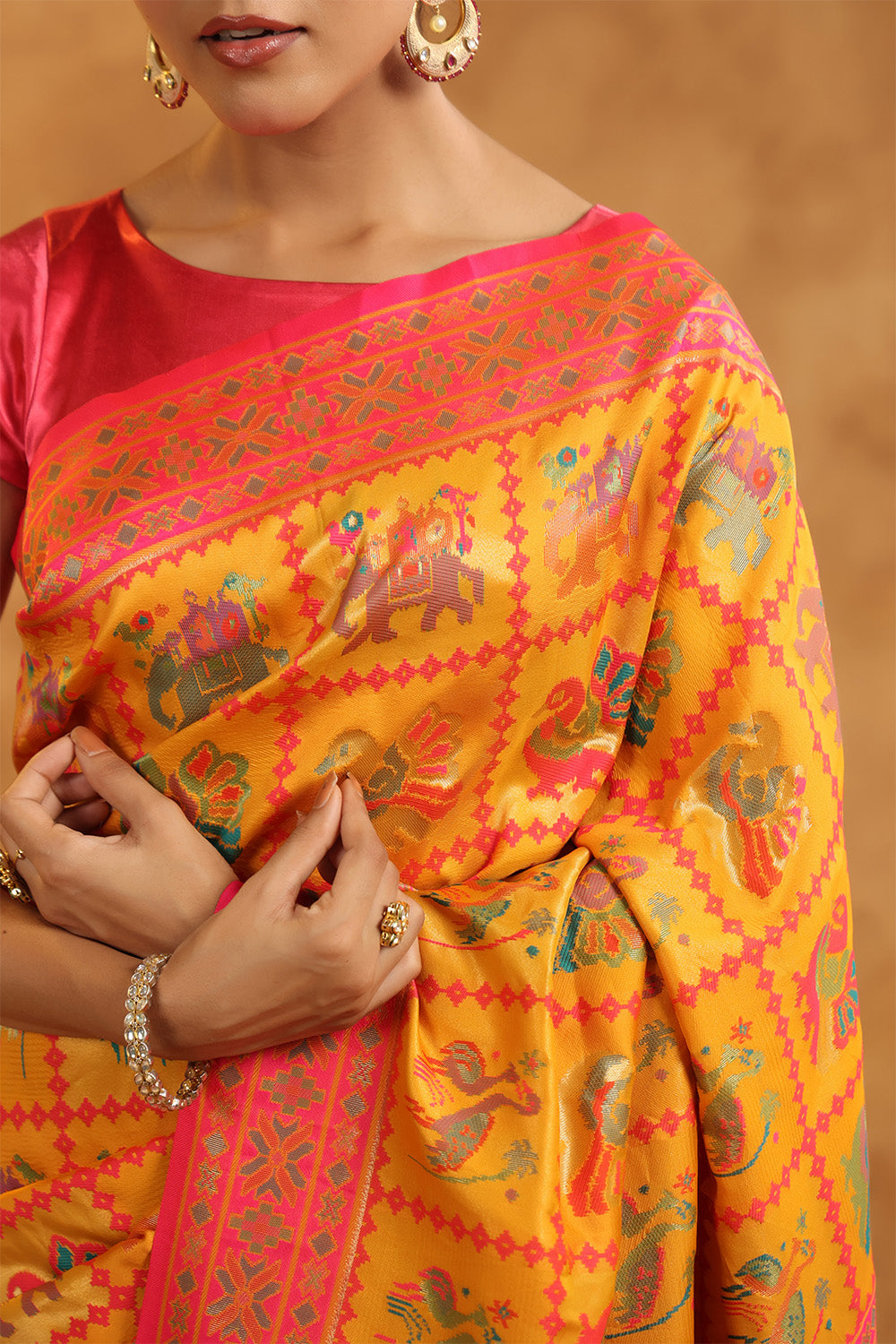 Mustard Colour Resham Woven Saree