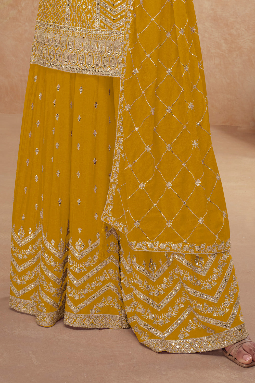 Crepe Silk Sequins & Zari Embroidered Suit With Embroidered Sharara