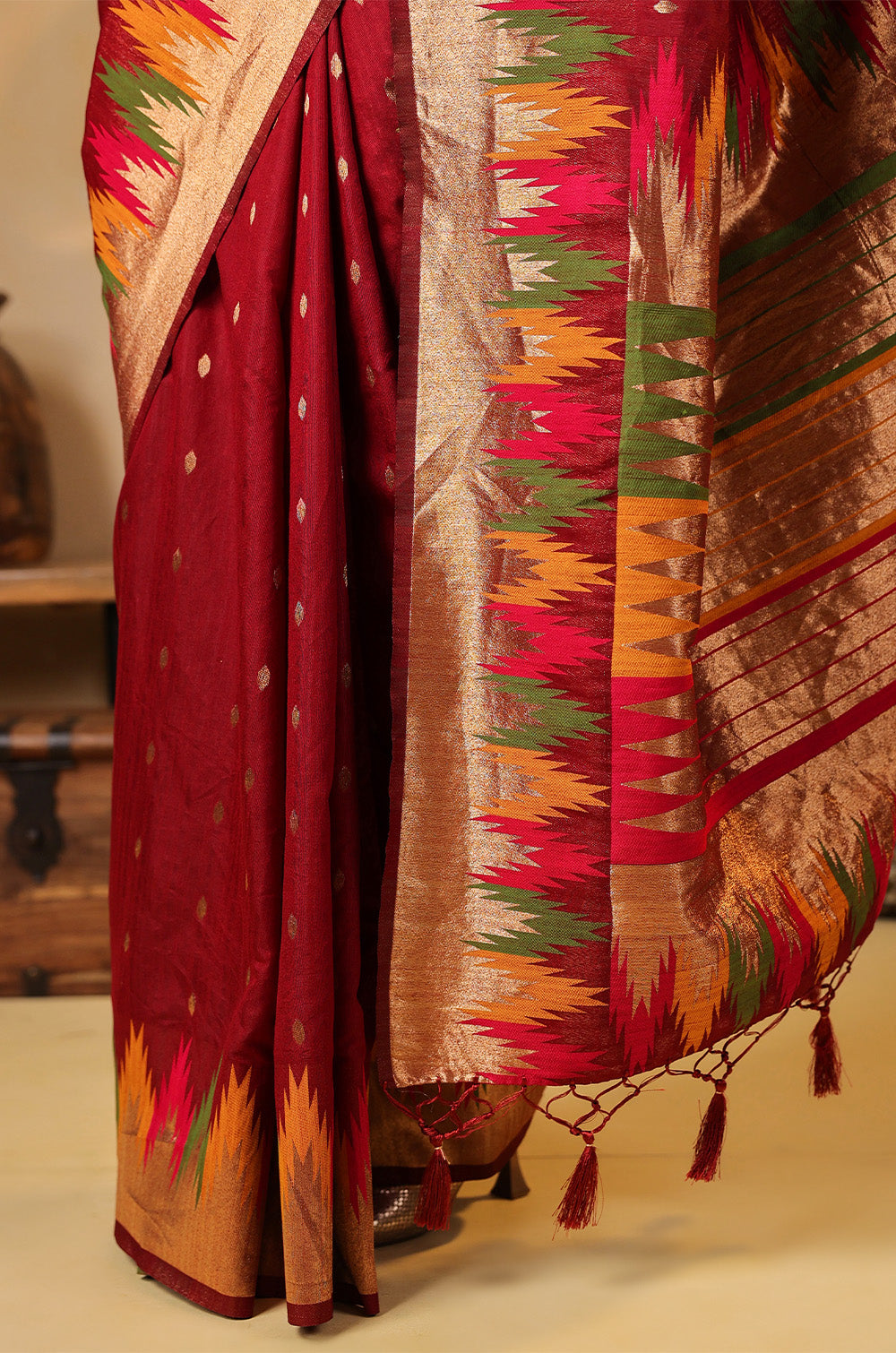 Maroon Cotton Silk Woven Saree