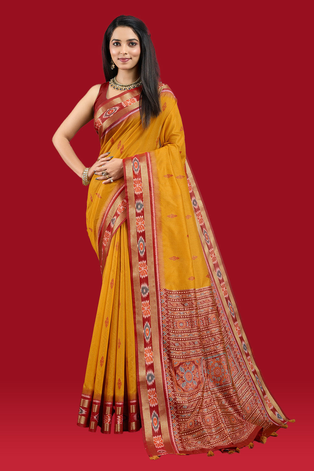 Mustard Color Woven Maheshwari Cotton Saree
