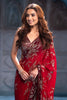 Red Pure Georgette Sequins Floral Embroidered Saree