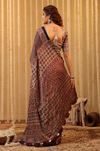 Light Brown Pure Mulberry Silk Printed And Embroidered Saree