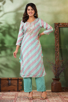 Mint Green Color Leheria Printed Muslin Suit