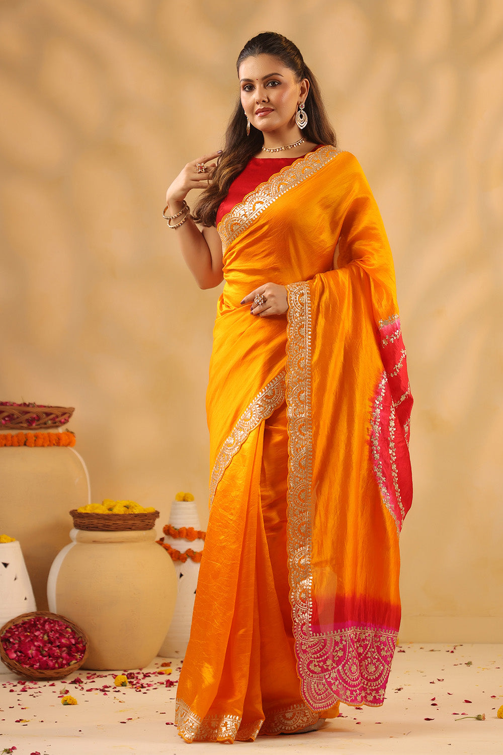 Mustard Pure Tissue Silk Zari Embroidered Saree