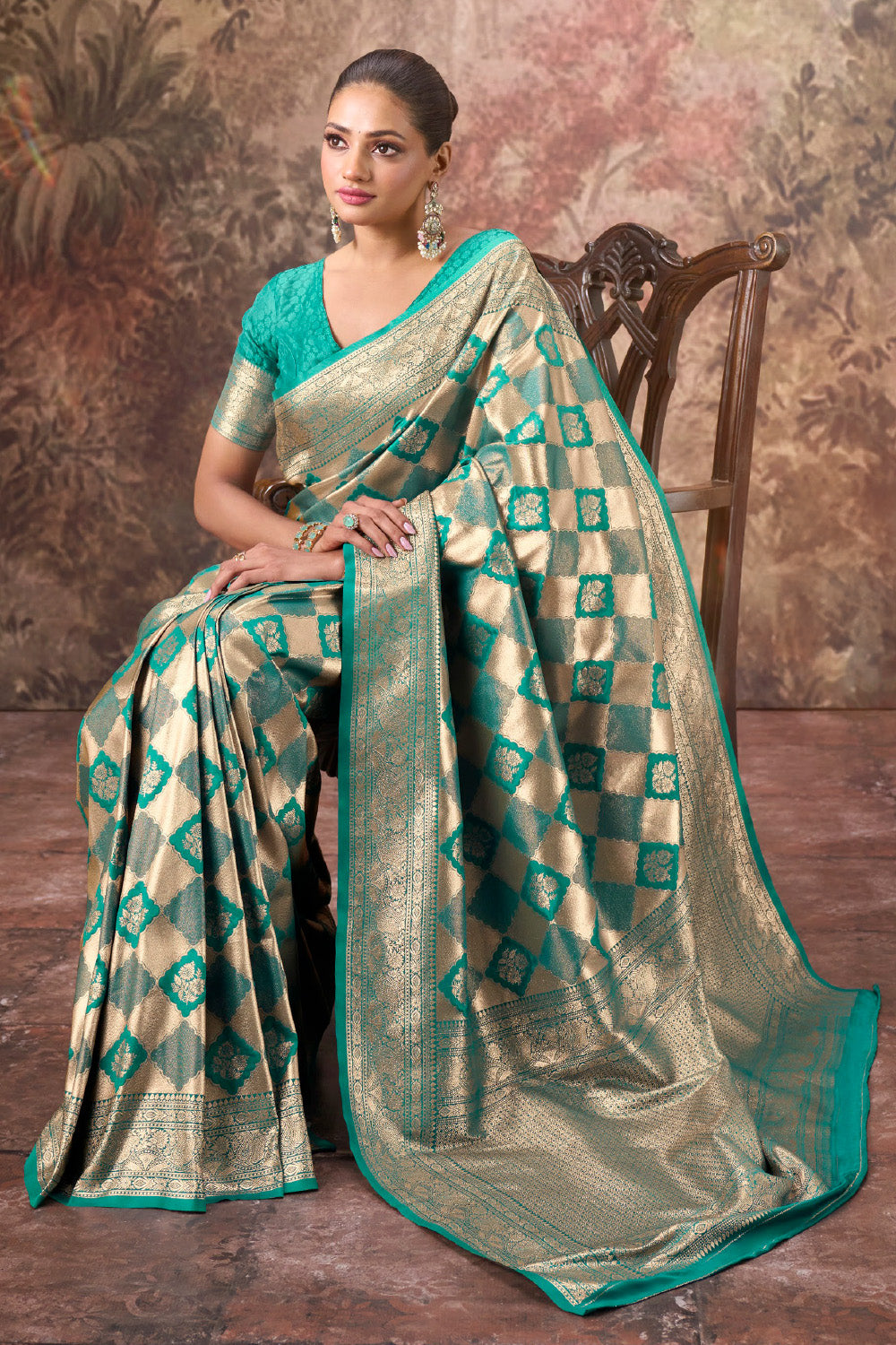 Teal & Green Silk Zari Woven Saree
