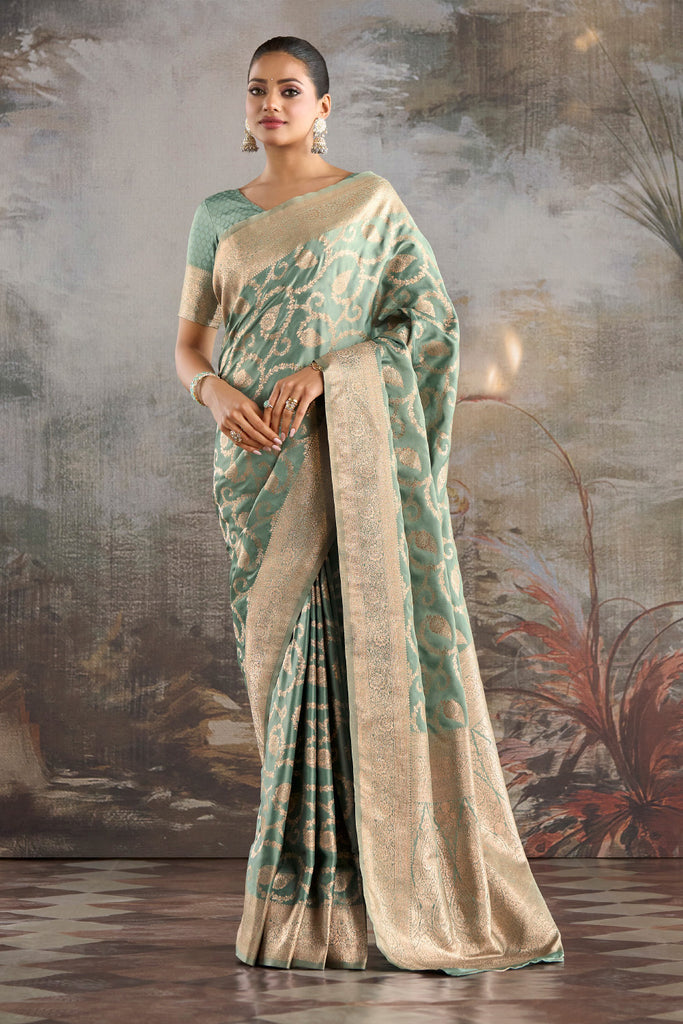 Sea Green Silk Banarasi Woven Saree