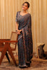 Navy Pure Mulberry Silk Printed And Embroidered Saree