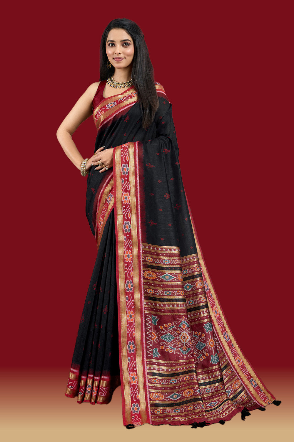 Black Colour Maheshwari Cotton Woven Saree