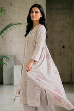 Grey Cotton Floral Resham Embroidered and Printed Unstitched Suit Material