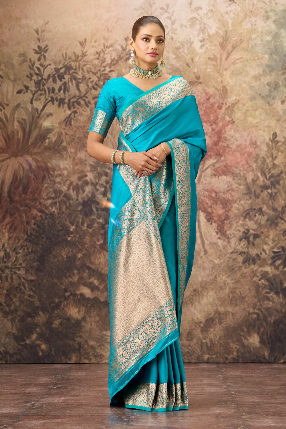 Pacific Blue  Mulberry Silk Woven Saree
