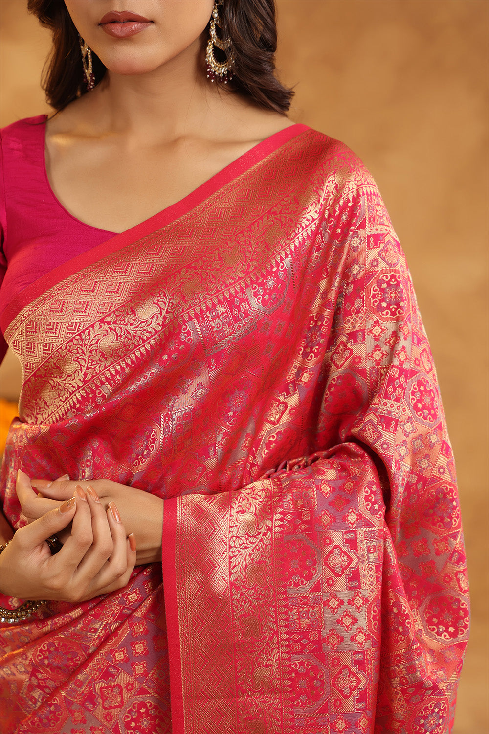Fuchsia Color Zari Woven Saree