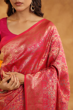 Fuchsia Color Zari Woven Saree