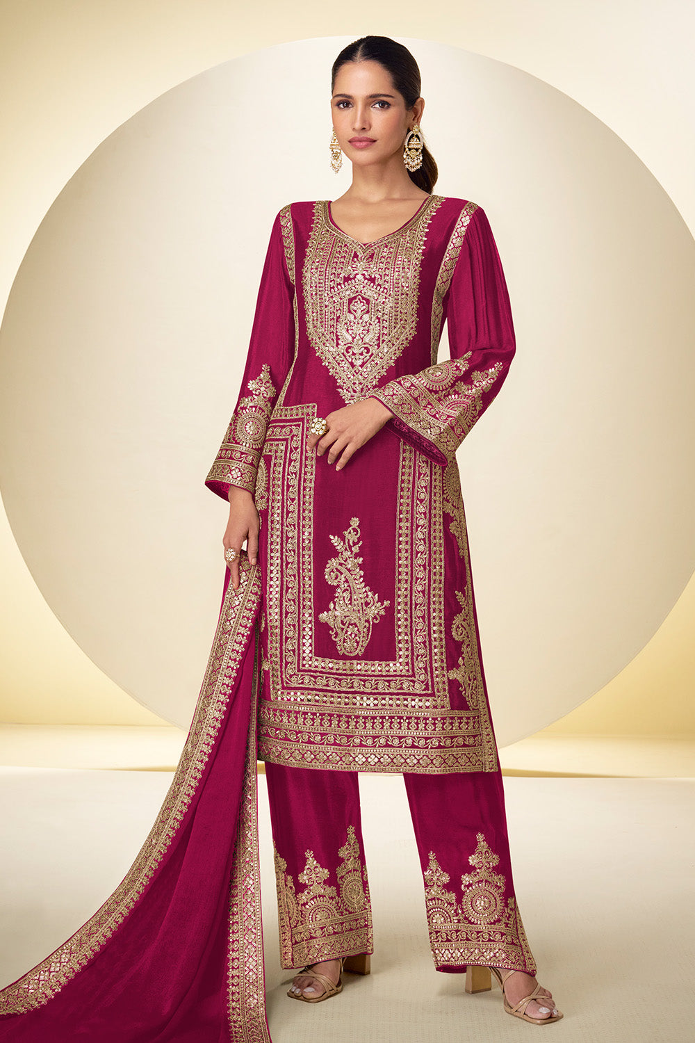 Crepe Silk Zari And Sequins Embroidered Suit Set