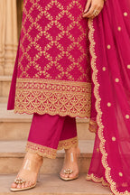 RanI Crepe Silk Zari Woven And Embroidered Unstiched Suit Material