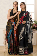 Black Abstract Printed Jacquard Silk Saree