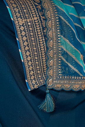Dark Royal Blue Color Crepe Silk Zari Embroidered Suit with Palazzo