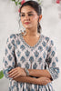 Cream & Blue Color Cotton Printed Peonies Dress