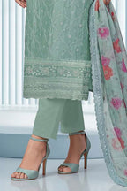 Seafoam Blue Organza Resham Embroidered Unstitched Suit Material