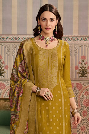 Mustard Color Pashmina Woven Unstitched Suit Material