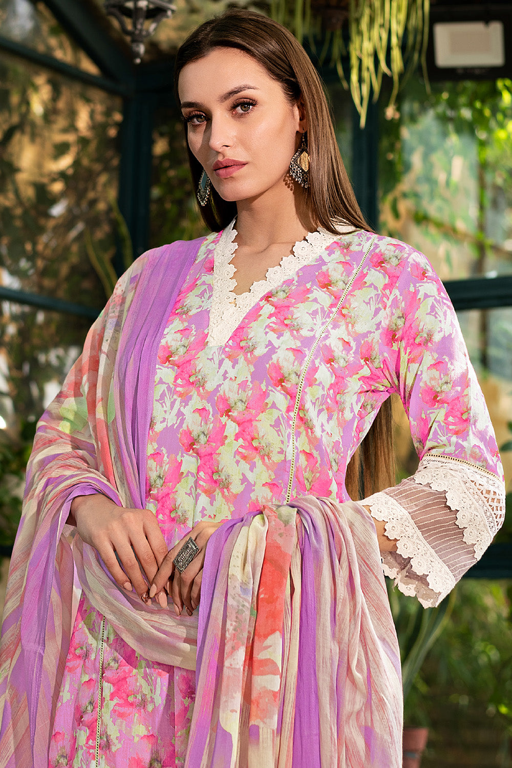 Pink Color Cotton Printed Unstitched Suit Material