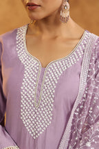 Light Lavender Color Cotton Neck Embroidered Unstitched Suit Fabric