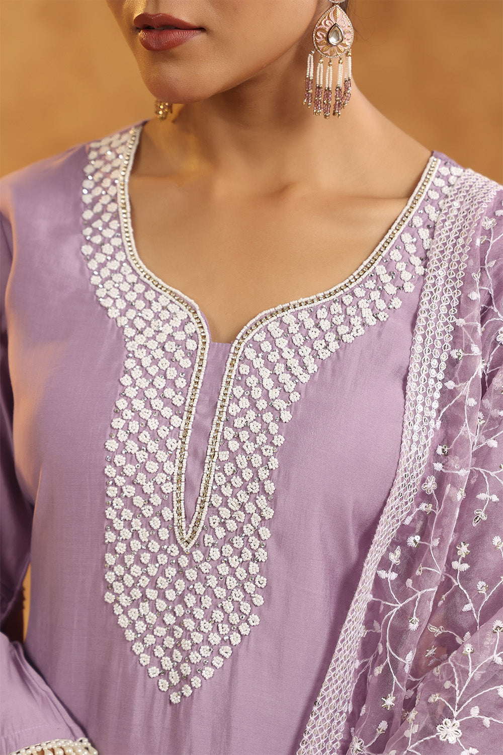 Light Lavender Color Cotton Neck Embroidered Unstitched Suit Fabric