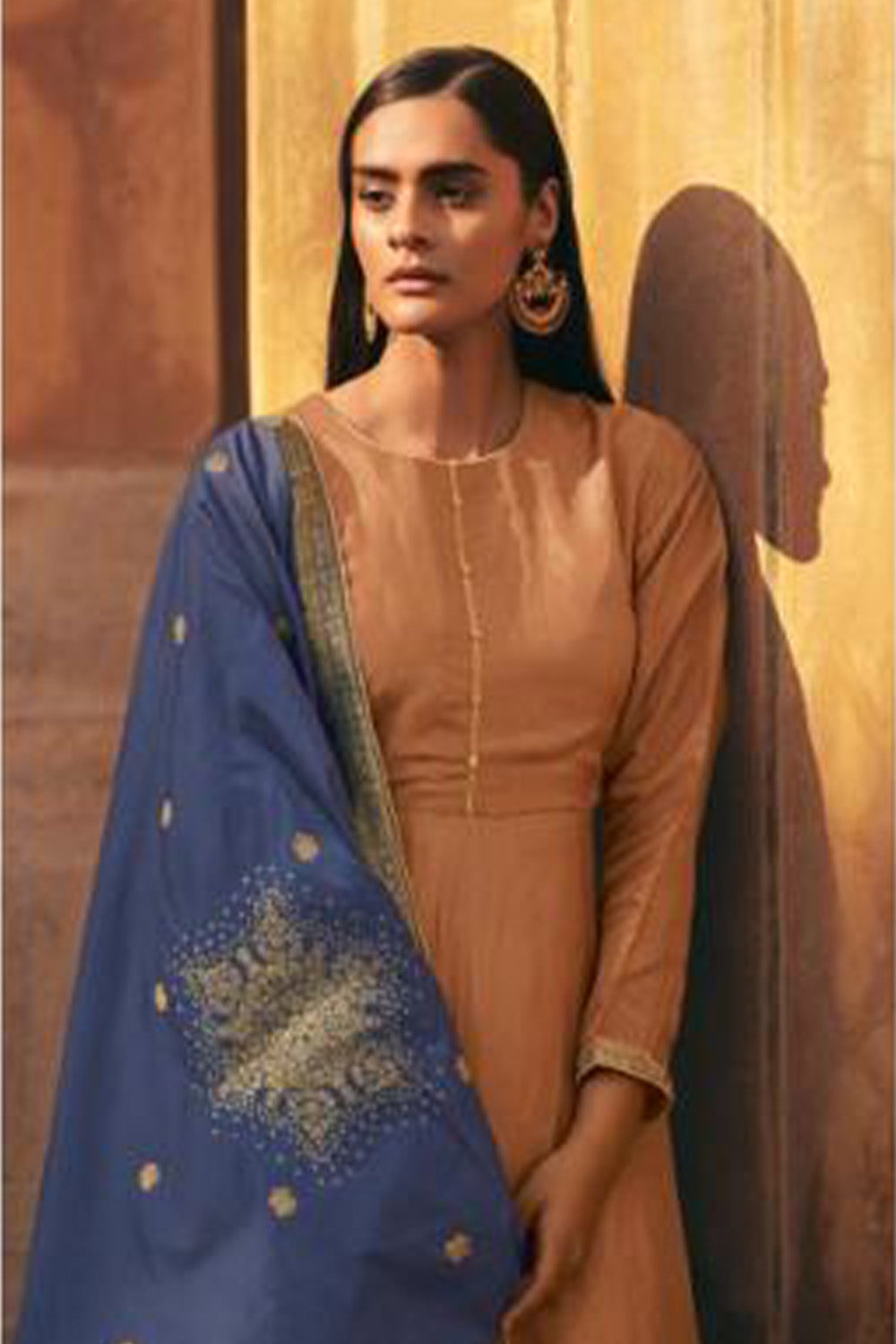 Rust Cotton Silk Zari Embroidered Unstitched Suit