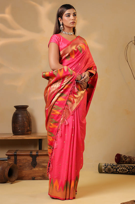 Strawberry Color Cotton Silk Woven Saree