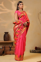 Strawberry Color Cotton Silk Woven Saree