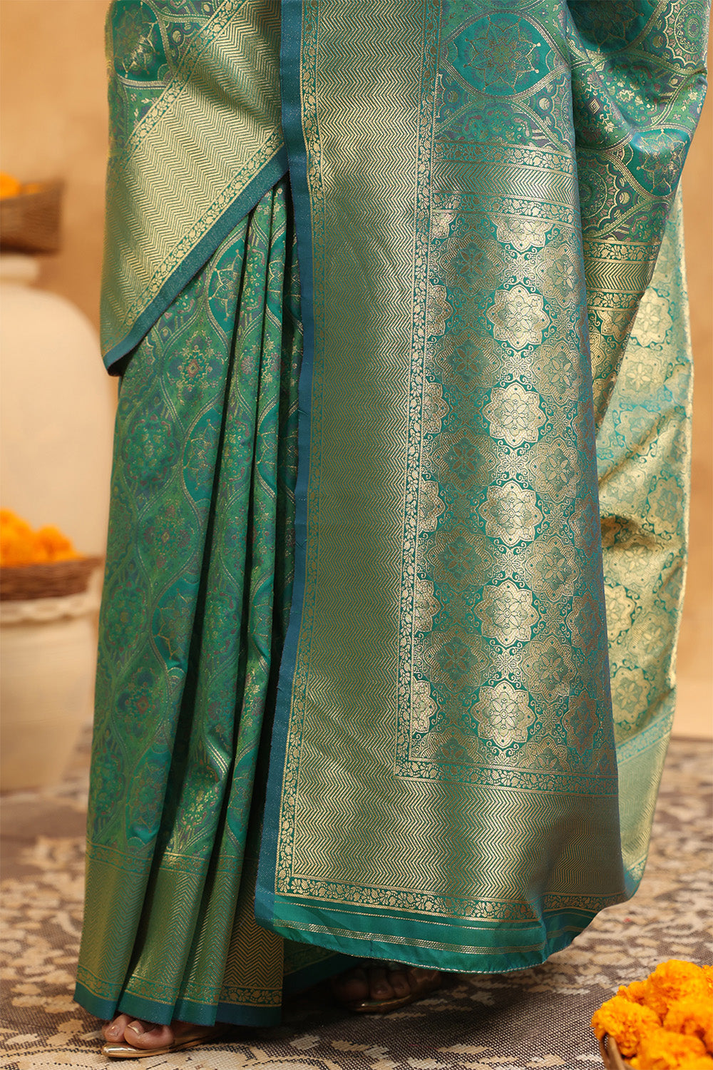 Teal Colour Silk Woven Saree