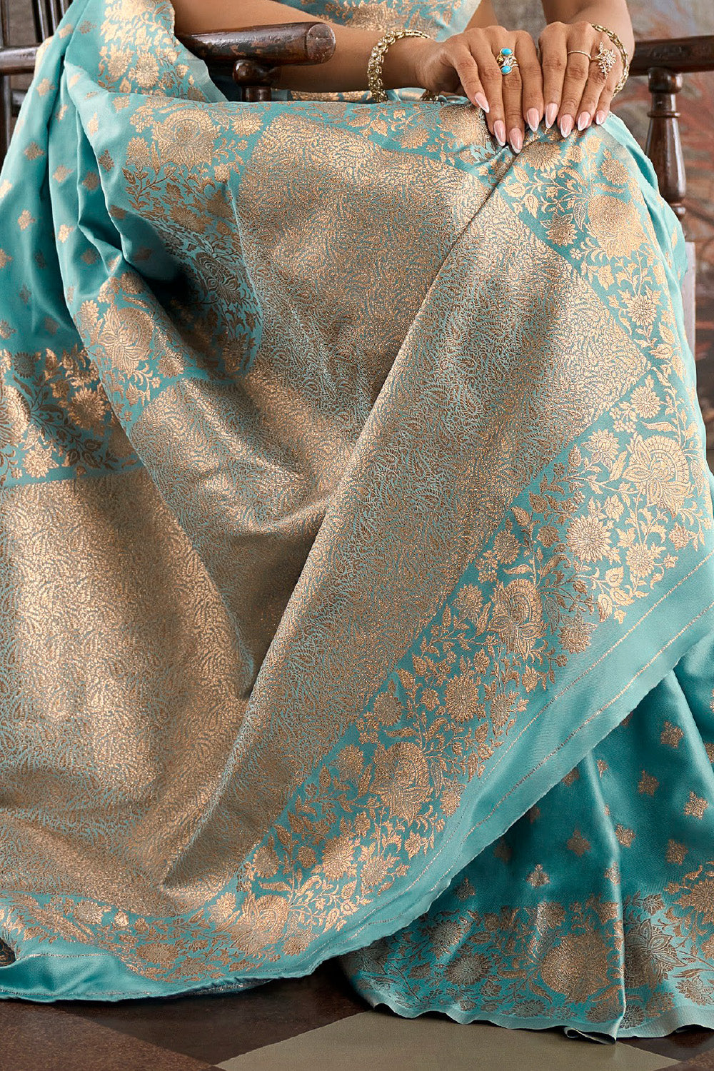 Light Turquoise Soft Silk Zari Woven Saree