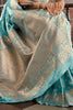 Light Turquoise Soft Silk Zari Woven Saree