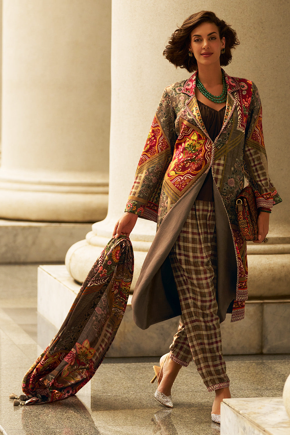 Beige Colour Printed Spun Fabric Unstitched Suit