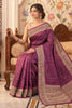 Purple Tussar Silk Printed And Zari Taar Woven Saree
