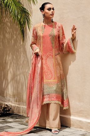 Peach Color Silk Digital Printed Unstitched Suit Material