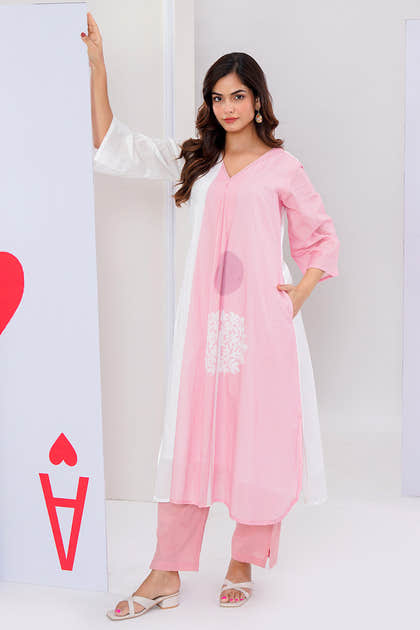 Pink Cotton Printed Kurta Set