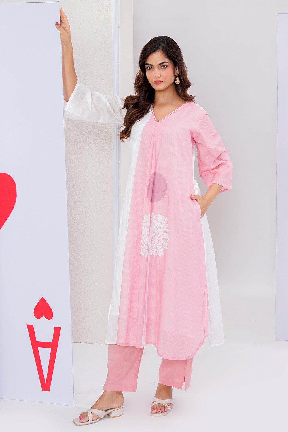 Pink Cotton Printed Kurta Set