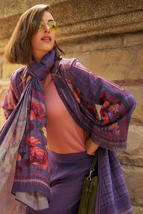 Dirty Purple Color Spun Fabric Printed Unstitched Suit